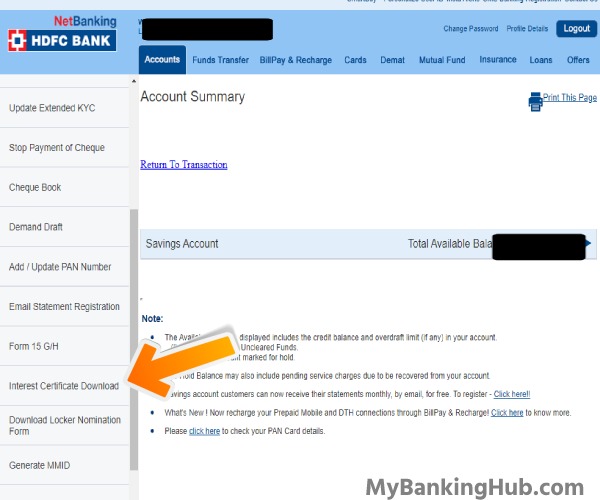 hdfc-interest-certificate-by-netbanking