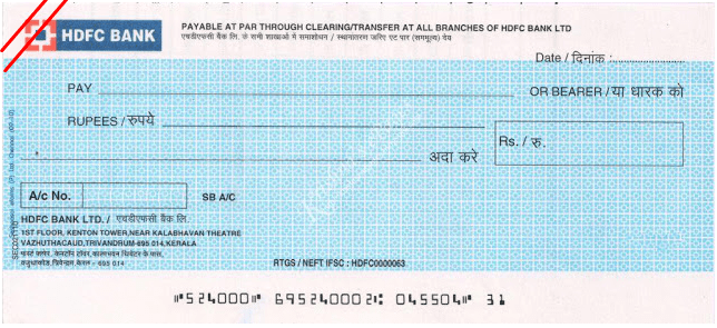 HDFC Bank Crossed Cheque