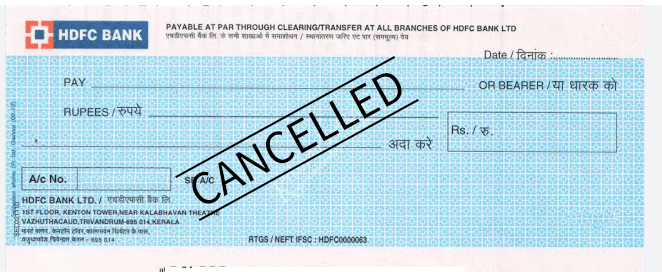 HDFC Bank cancelled cheque sample