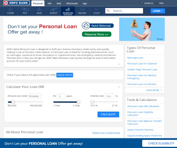 Process to apply for personal loan in HDFC Bank