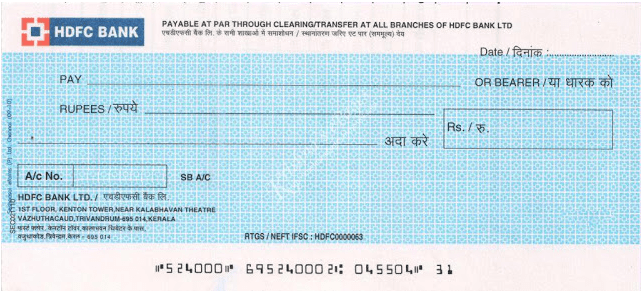 HDFC Bank Bearer Cheque